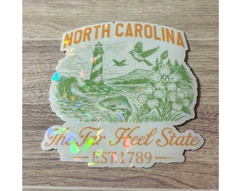 North Carolina State Sticker: Weatherproof Vinyl Decal - Tar Heel Gift