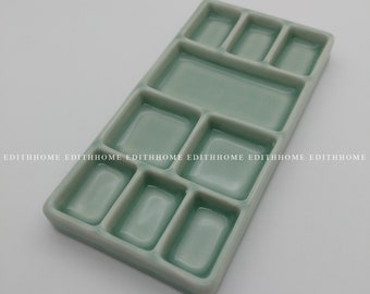 Rare Light Green Porcelain Palette for Chinese Water Color Sumi-e Painting, Calligraphy