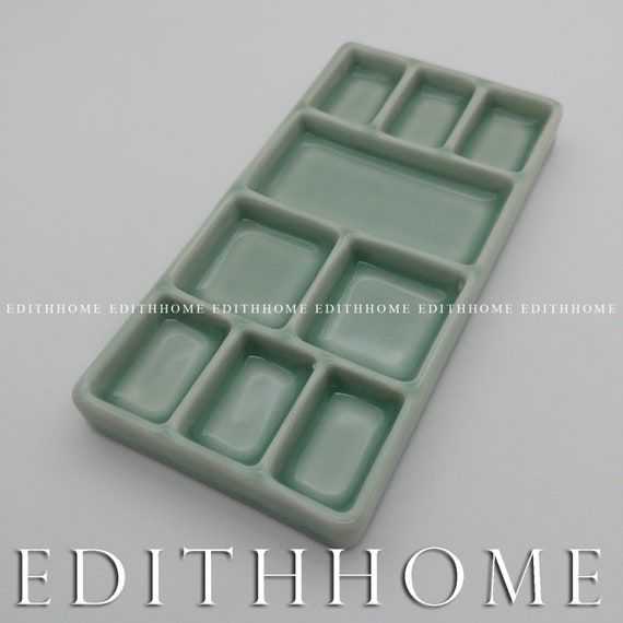 Rare Light Green Porcelain Palette for Chinese Water Color Sumi-e Painting,  Calligraphy 