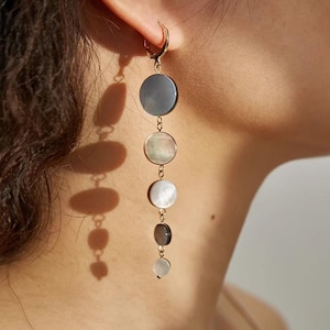 Dan Studios Natural Black Butterfly Shell Earrings with Pure Silver and Pearls - Long Elegant Earrings Original Design