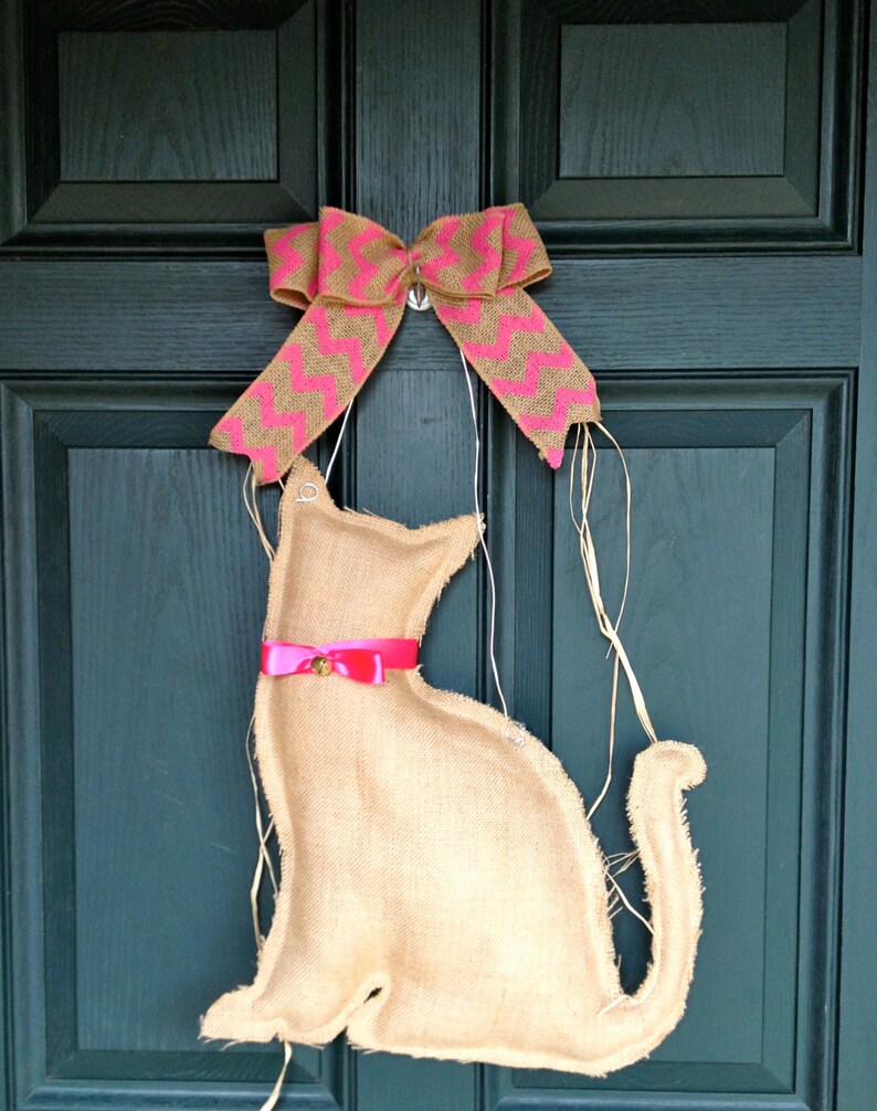 Cat Door Hanger Cat Lovers Cat Burlap Door Hanger Cat Etsy