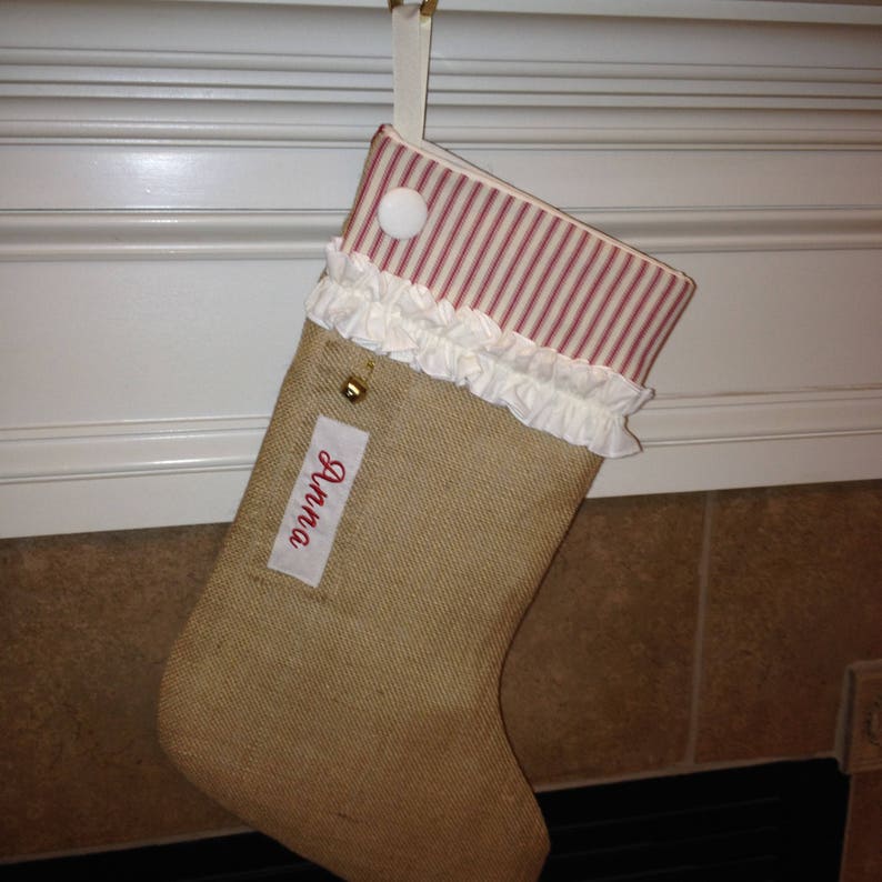 Christmas Stocking Holiday decor Christmas Personalized Christmas Stocking Burlap Christmas Stocking Red and White Christmas Stocking