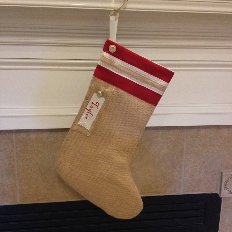 Christmas Stocking Holiday decor Christmas Personalized Christmas Stocking Burlap Christmas Stocking Red and White Christmas Stocking