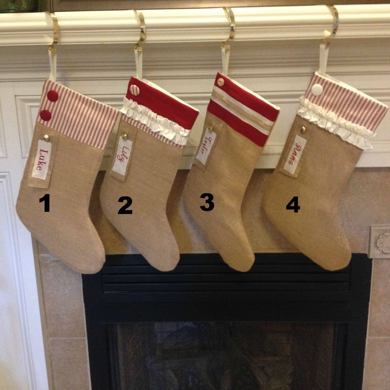 Christmas Stocking Holiday decor Christmas Personalized Christmas Stocking Burlap Christmas Stocking Red and White Christmas Stocking