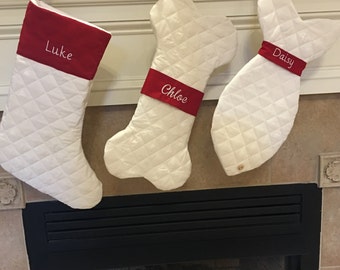 Quilted Christmas Stockings Personalized - Matching Stockings Including Dog and Cat Stockings - Personalized Matching Stockings