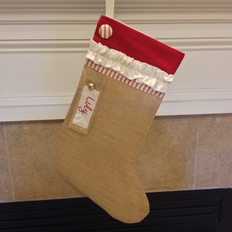 Christmas Stocking Holiday decor Christmas Personalized Christmas Stocking Burlap Christmas Stocking Red and White Christmas Stocking