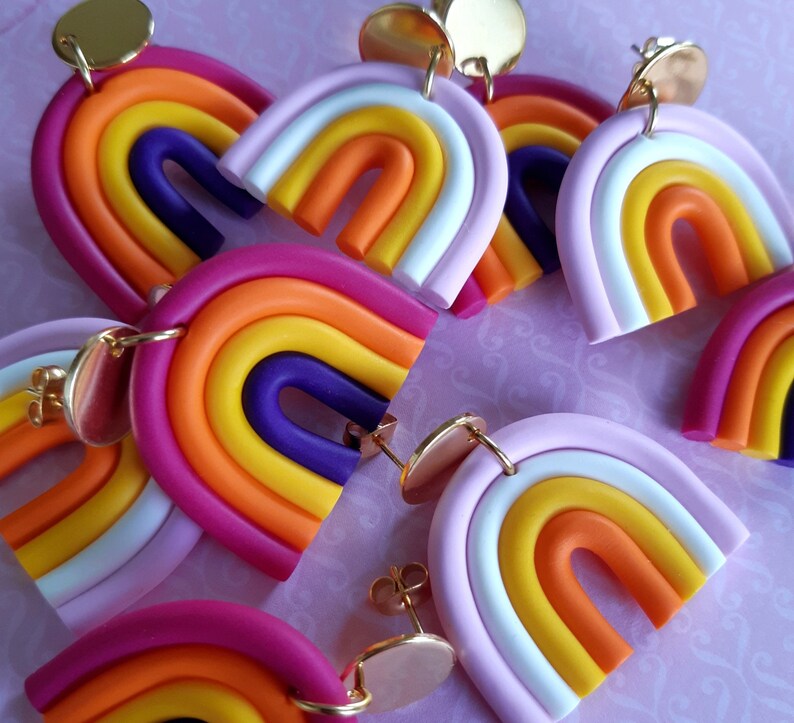 Rainbow earrings rainbow polymer clay earrings big Etsy
