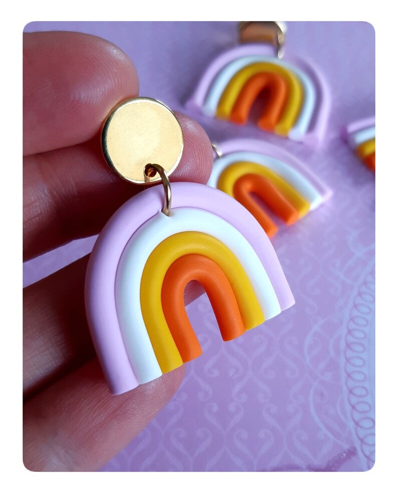 Rainbow earrings rainbow polymer clay earrings big Etsy