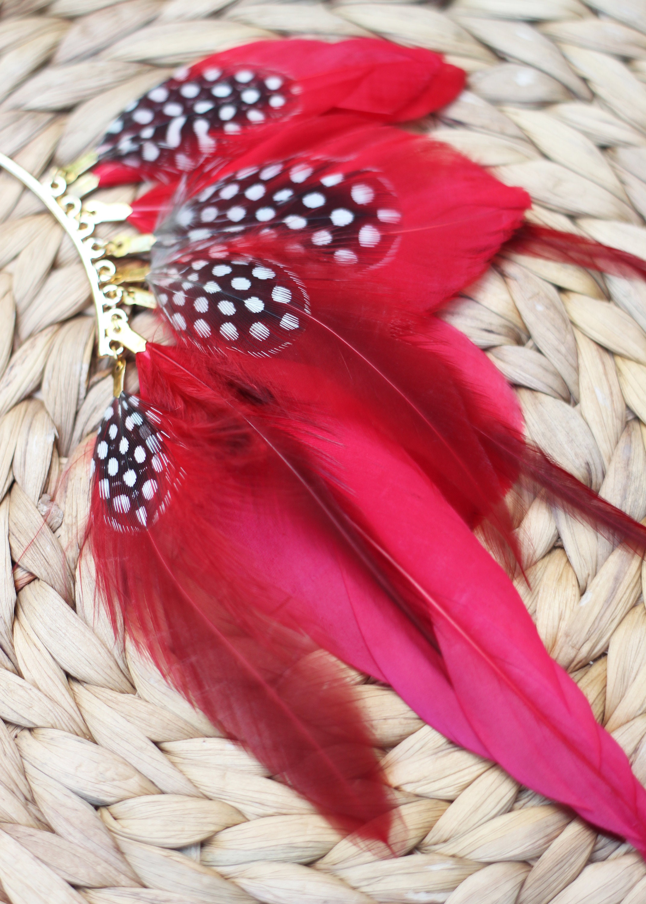 Red feather ear cuff Feather ear wrap No piercing ear cuff Etsy