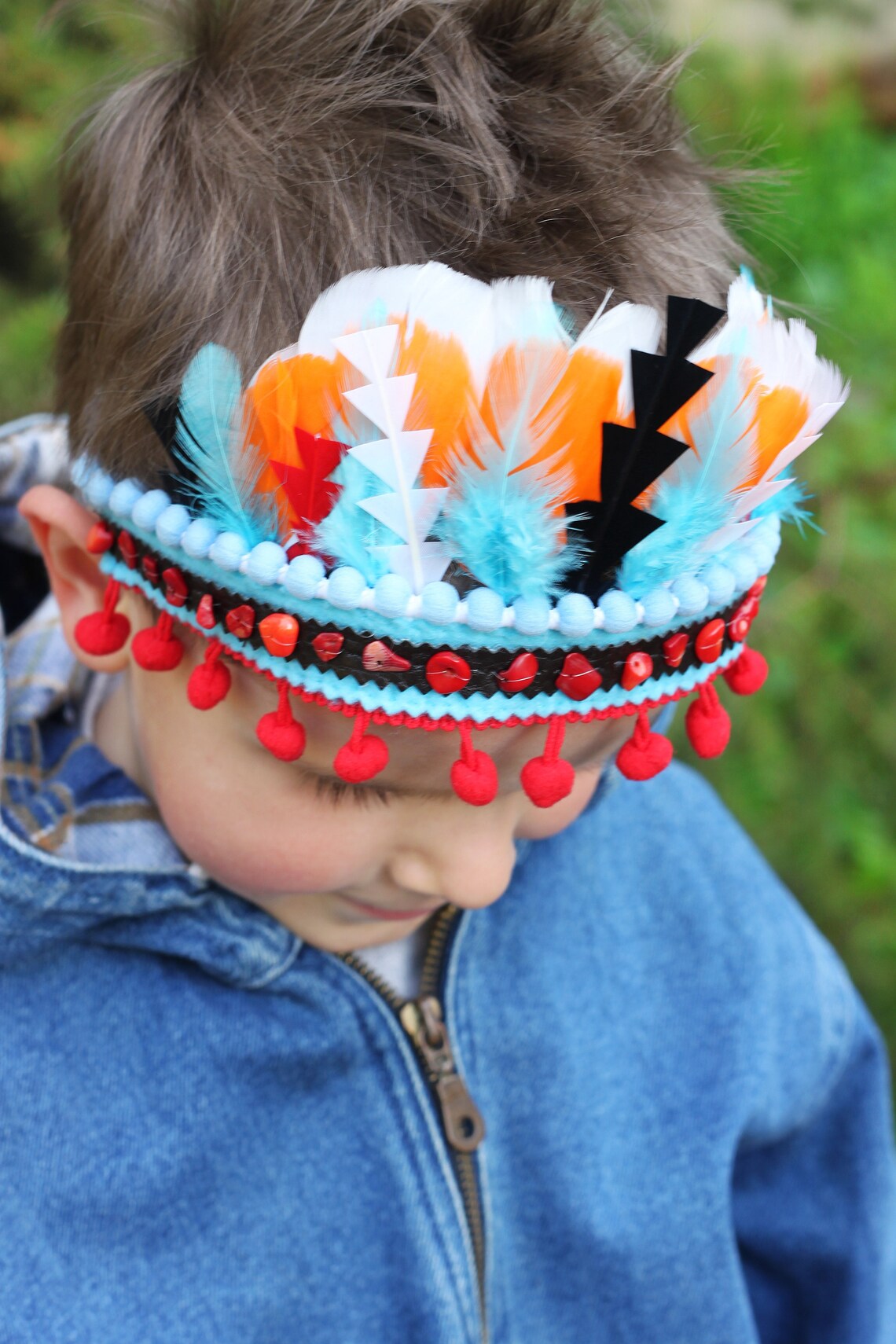 Kids feather crown Feather boys headdress Boho baby headband Etsy
