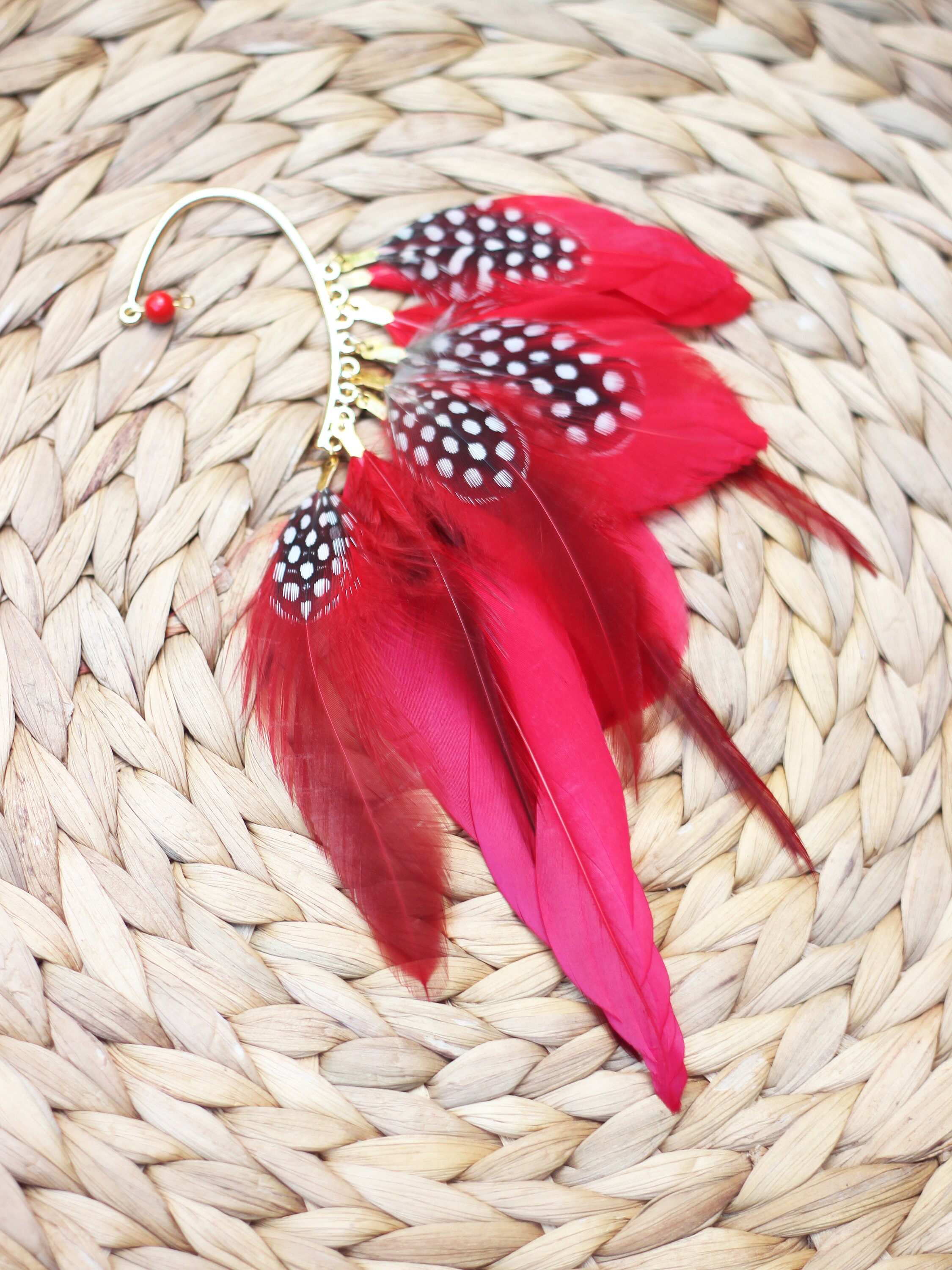 Red feather ear cuff Feather ear wrap No piercing ear cuff Etsy