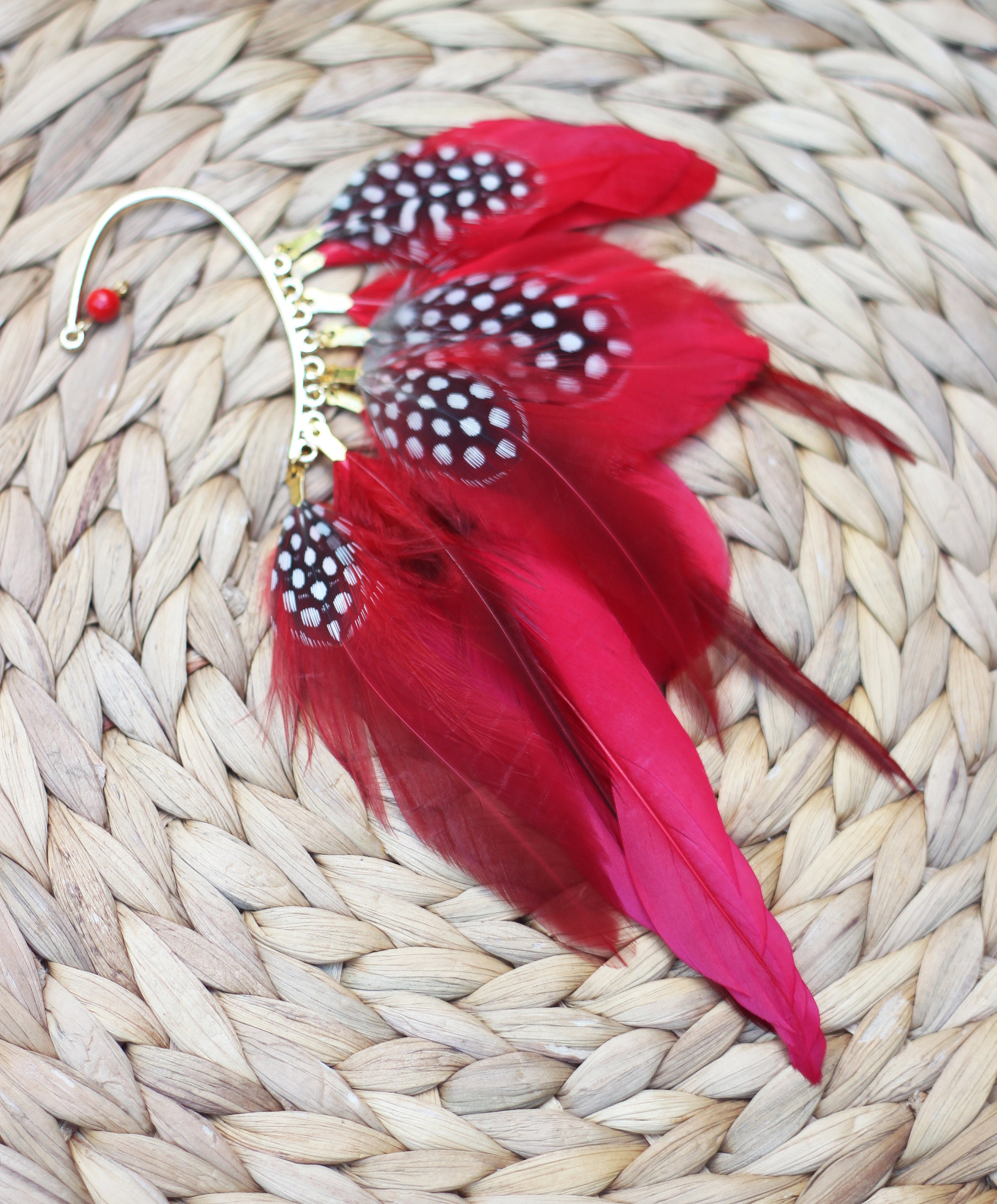 Red feather ear cuff Feather ear wrap No piercing ear cuff Etsy