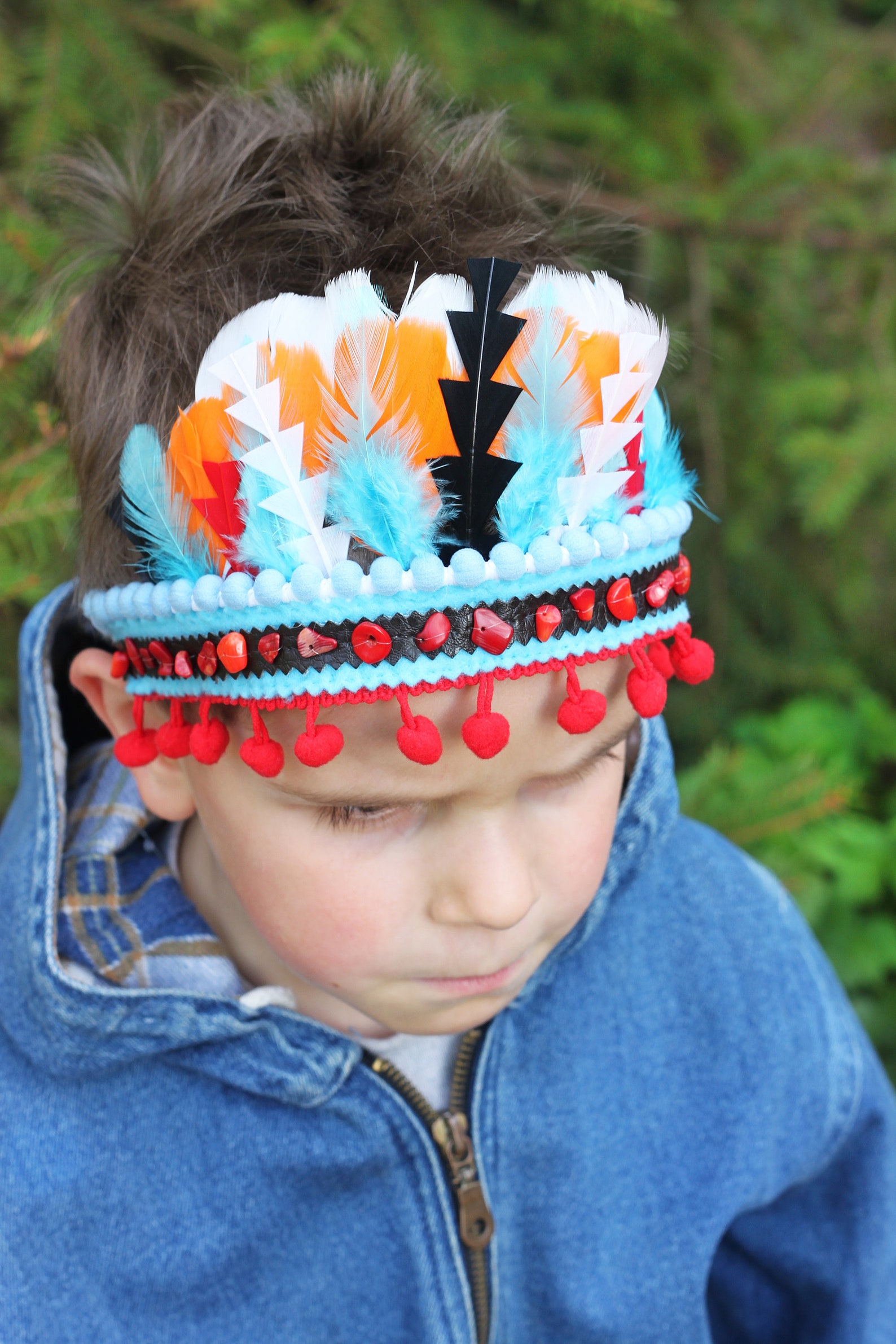 Kids feather crown Feather boys headdress Boho baby headband Etsy