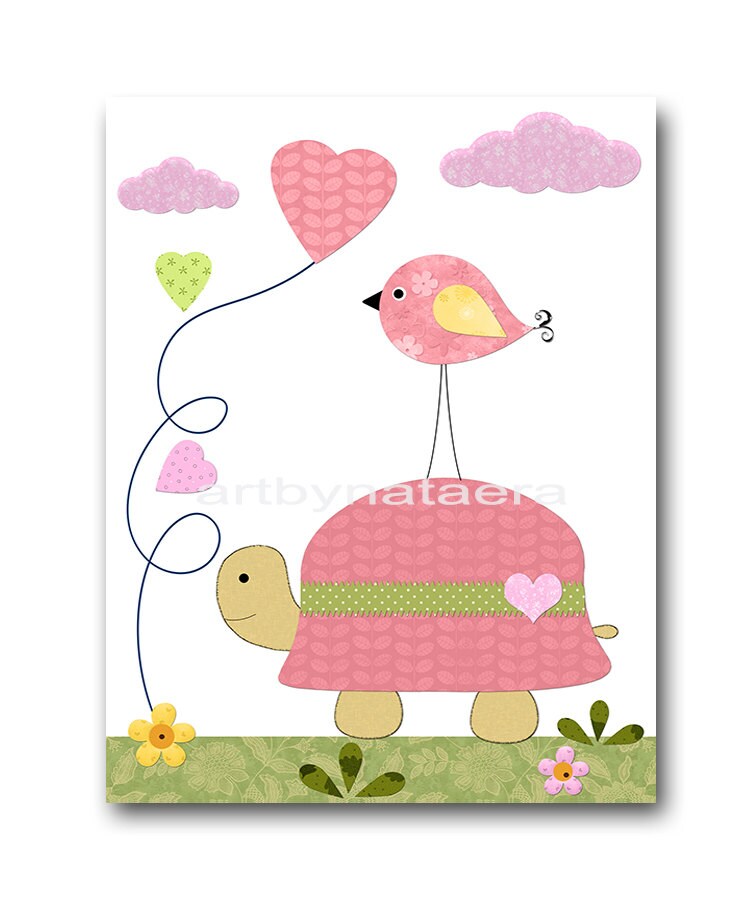 Turtle Nursery Bird Nursery Art Baby Nursery Print Baby Girl Etsy