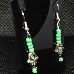 Green hamza hand earrings