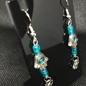 Light blue hamza hand earrings