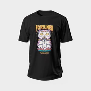 Maneki Neko Fortunes T-Shirt, Japanese luck Tee, Waving Lucky Cat Tee