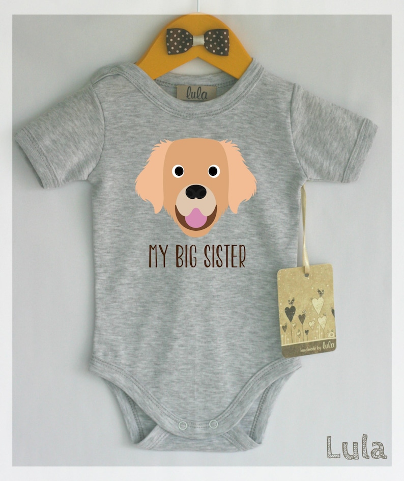 Golden Retriever baby clothes. Dog baby big sister print. Cute Etsy