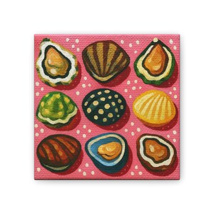 Colorful Shell Art Canvas Print, Coastal Home Decor, Sea Life Wall Art, Nautical Gift, Ocean-Themed Artwork