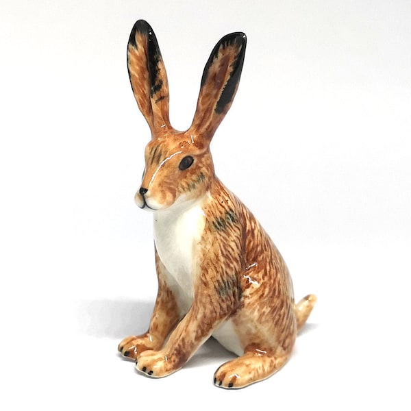 Ceramic Wild Brown Rabbit Figurine Hand Painted Miniature Terrarium Decor Collectible - Country Farmhouse Kitchen Decor - Personalized Gift
