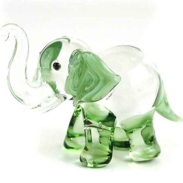ZOOCRAFT Unique Hand-Made Glass Elephant Figurines, Green, Symbol of Prosperity, Luck, and Success