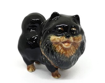 ZOOCRAFT Ceramic Miniatures Figurine Pomeranian Dogs Statue Standing Black Pets Lovers Collectible