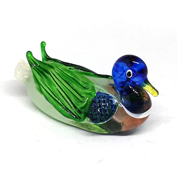 Collectible Glass Duck Figurine - Hand Blown Art Glass Duck Decor - Home and Garden Decoration - Personalized Gift