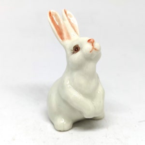 Hand Painted Porcelain Rabbit Figurine: Miniature Farmhouse Decor