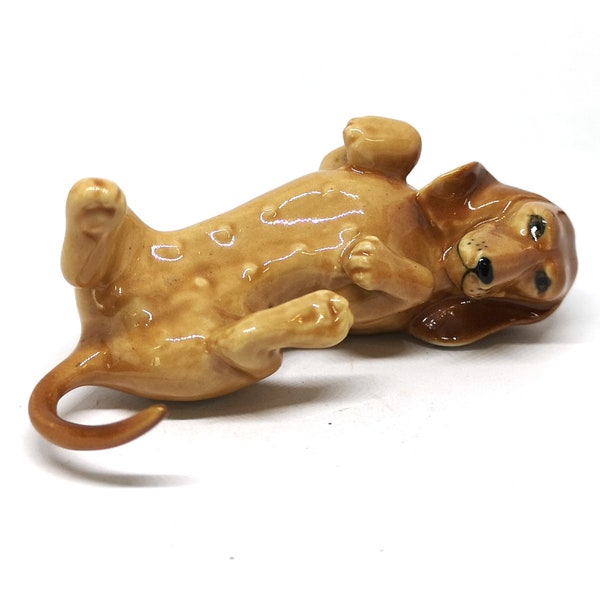 ZOOCRAFT Ceramic Miniatures Dog Statue Dachshund Statue Lying Brown Hand Painted Animal Figurines Collectible