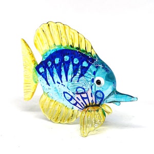 Hand Blown Glass Sea Fish Figurine - Blue Angel Fish - Coastal Style - Miniature Ocean Aquarium Decoration - Personalized Gift