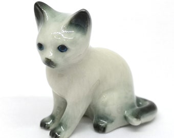 Hand Painted Porcelain Siamese Cat Figurine: Collectible Ceramic Decor