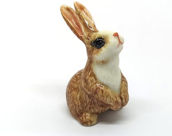 Hand Painted Porcelain Rabbit Figurine – Miniature Ceramic Bunny Decor