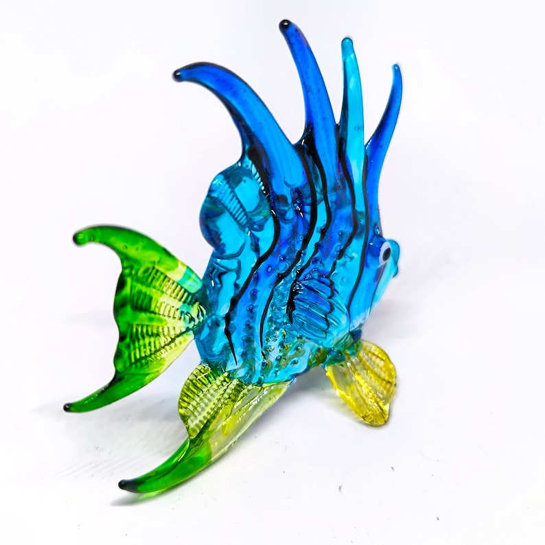 ZOOCRAFT Handcrafted Blue Glass Fish Figurine Exquisite Hand Blown ...
