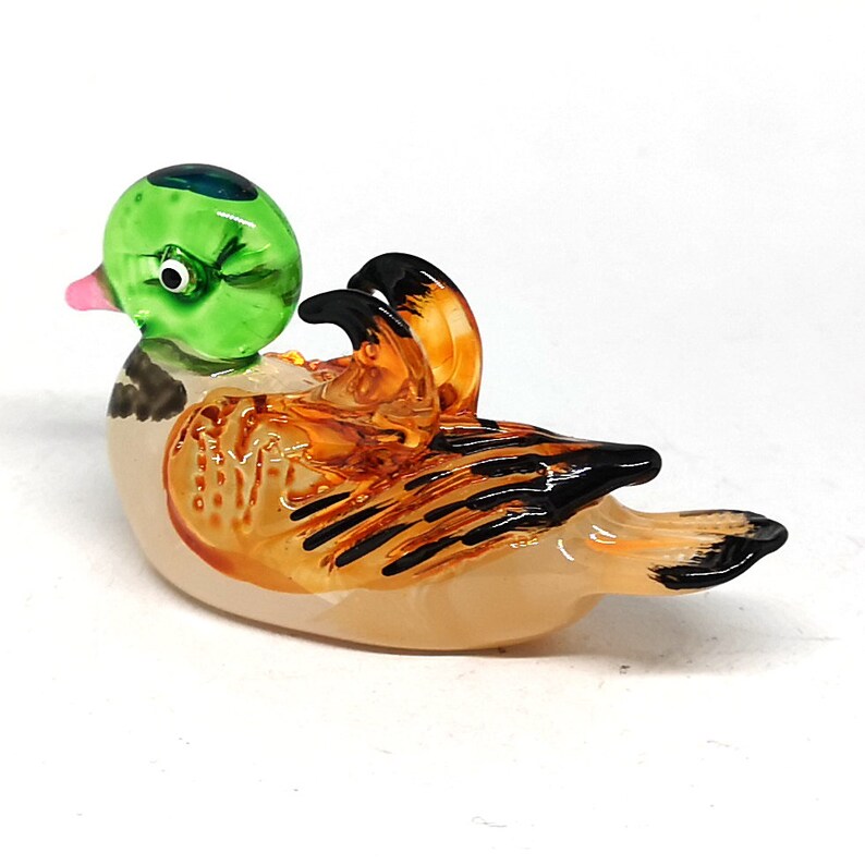 Glass Mandarin Duck Figurine Collectible Hand Blown Art Etsy