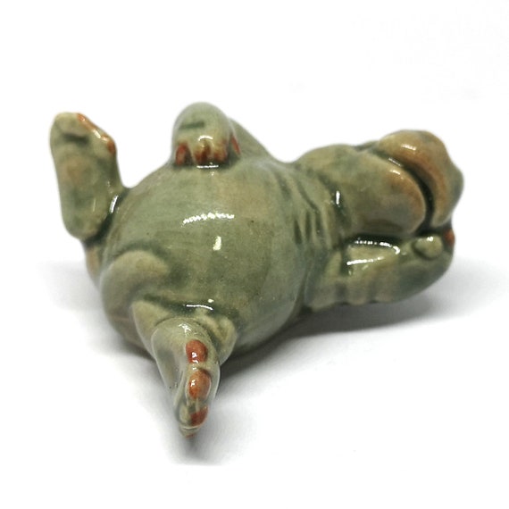 ZOOCRAFT Ceramic Hippo Figurine Lie on Back Hand Painted Porcelain Terrarium Garden Decor Collectibles