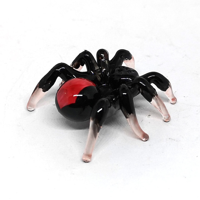 Miniature Black Spider Collectible Personalized Gift Blown Glass Spider Figurine Handmade Lampwork Glass