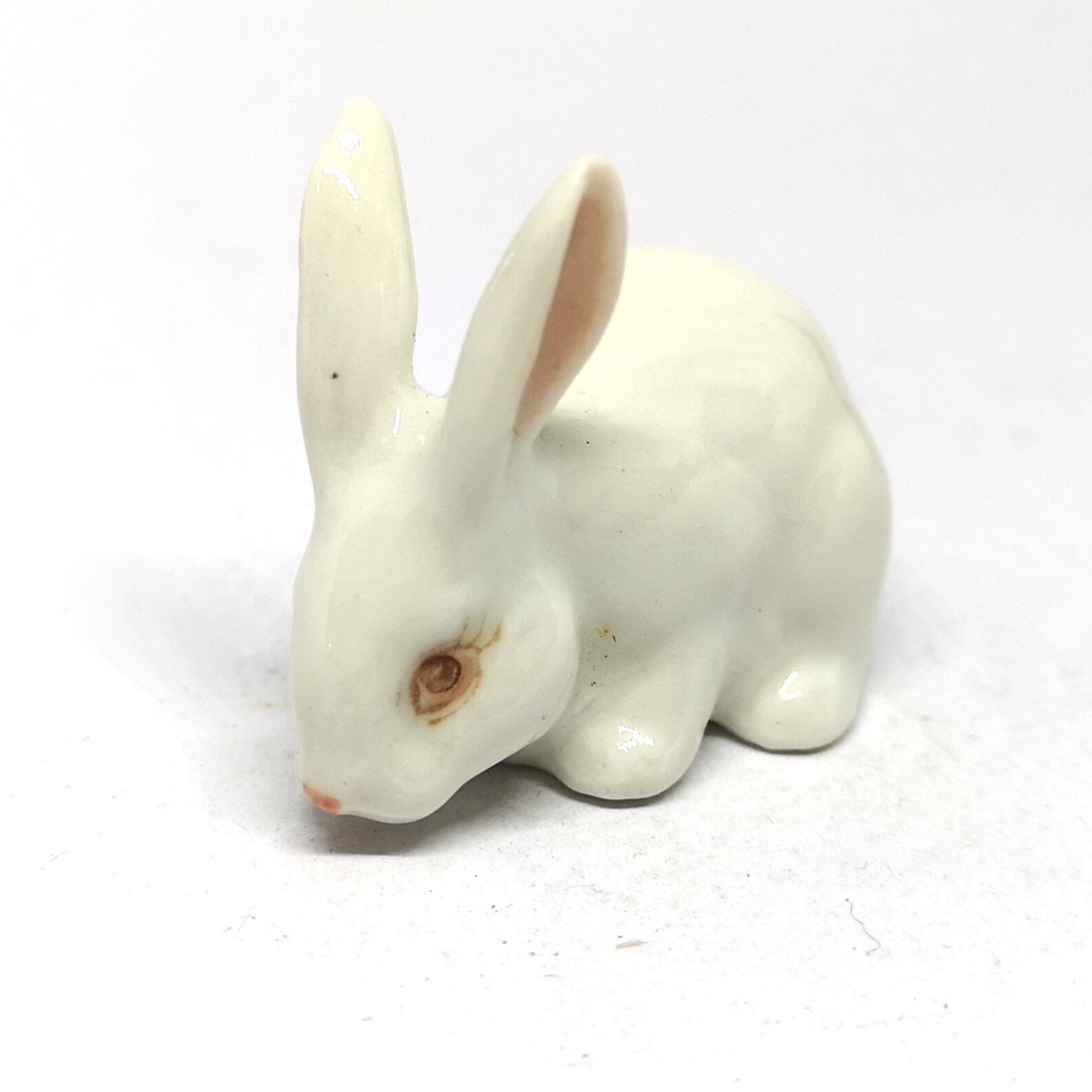 Porcelain Rabbit Bunny Figurine White Hand Painted Ceramic Etsy