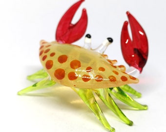 Hand Blown Glass Crab Figurine: Miniature Coastal Decor, Spirit Animal Gift