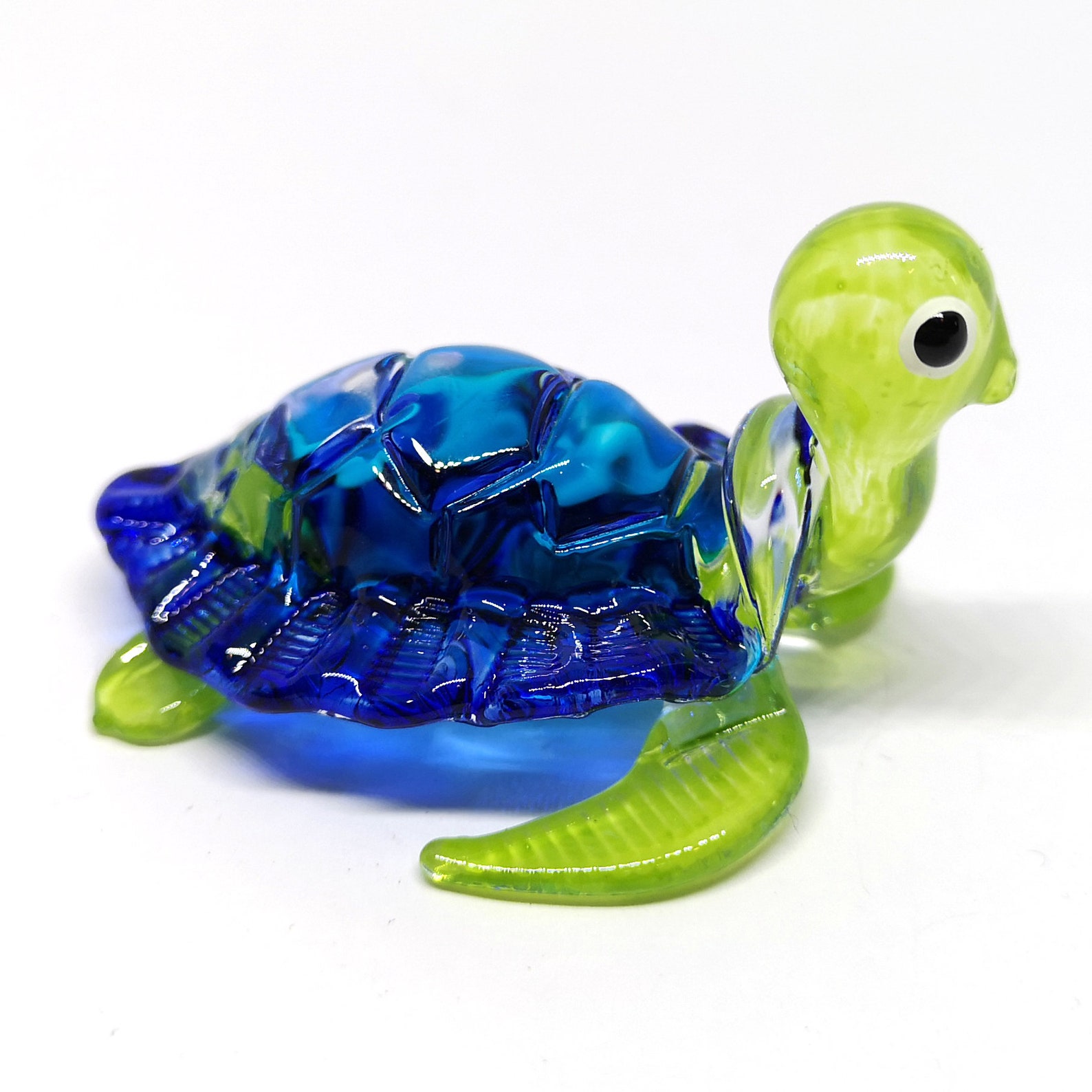 Collectible Turtle Figurine Blue Hand Blown Art Glass Turtle Etsy