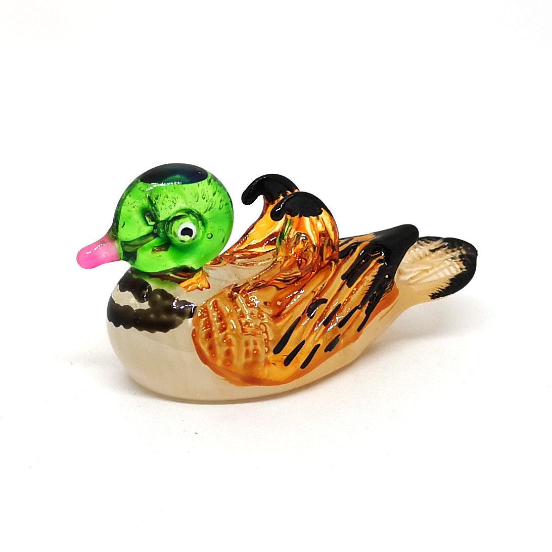 Glass Mandarin Duck Figurine Family Collectible Hand Blown Etsy