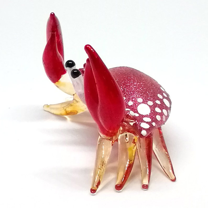 2 3/8" L Handmade Multicolor Blown Glass Crab Figurine – Art Glass Crustacea Décor - View #4
