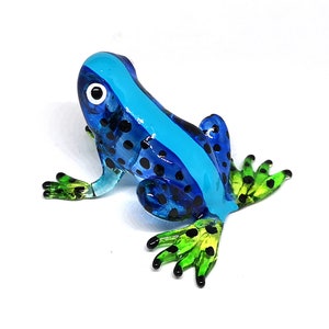 Collectible Frog Figurines Blue Blown Glass Hand Painted Animals Collection Miniature Home Garden Terrarium Decor - Personalized Gift