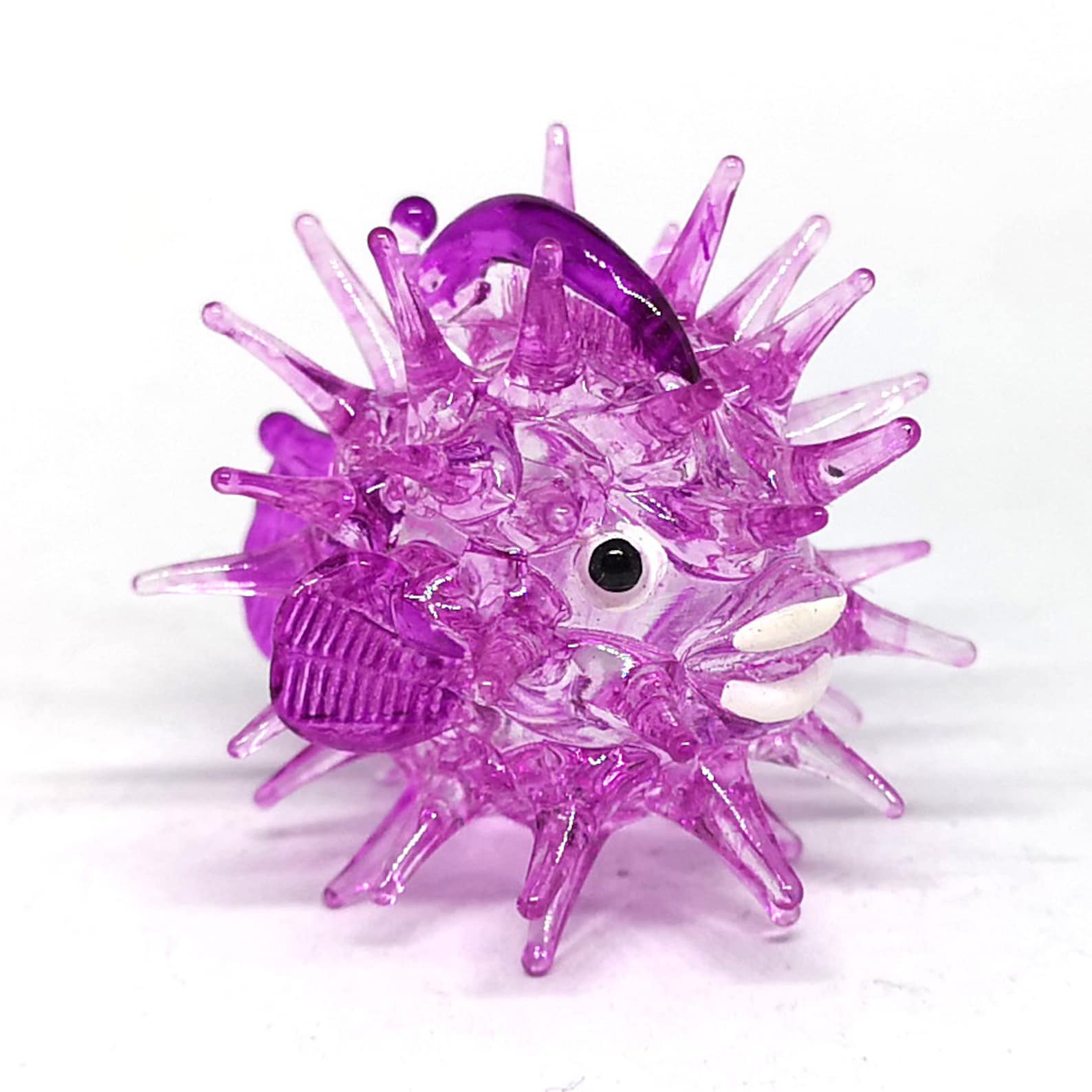 Tiny Glass Puffer Fish Figurine Purple Miniature Animal Etsy