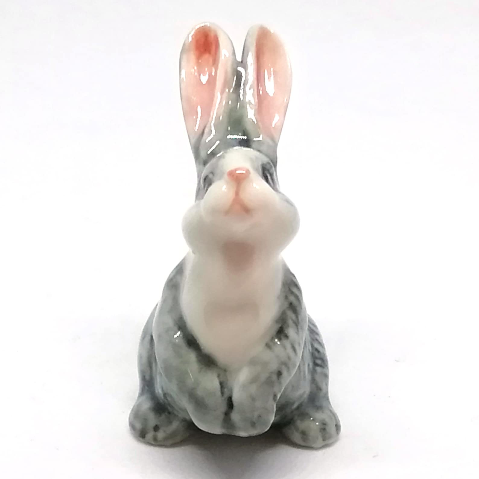 Porcelain Rabbit Bunny Figurine Gray Hand Painted Ceramic