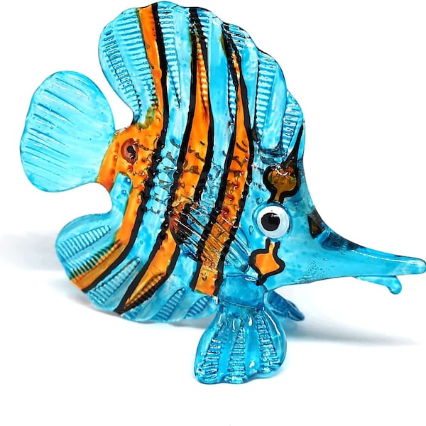 ZOOCRAFT Glass Fish Figurine Blue Aquarium Handicraft Miniature Hand Blown Collectibles