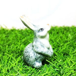 Hand Painted Porcelain Rabbit Figurine: Gray Ceramic Miniature