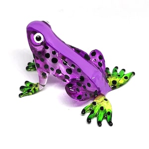 Collectible Frog Figurines Purple Blown Glass Hand Painted Animals Collection Miniature Home Garden Terrarium Decor - Personalized Gift