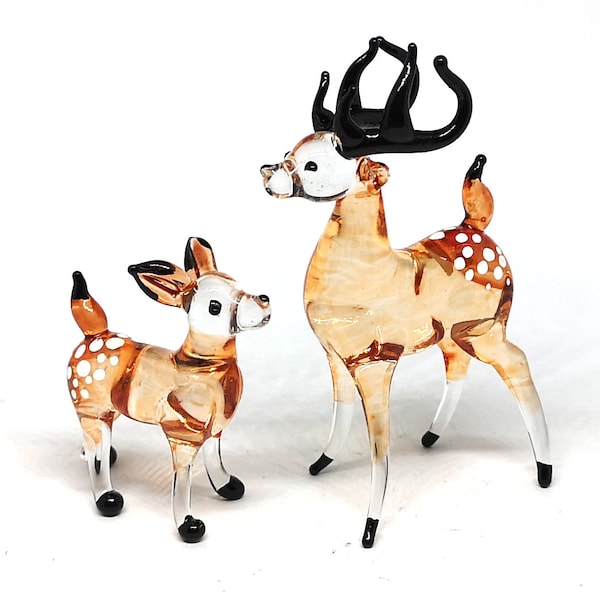 Deer Figurines Collectibles - Hand Blown Lampwork Glass - Miniature Wildlife Animals Gift Collection - Personalized Gift