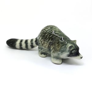 ZOOCRAFT Ceramic Raccoon Figurine Tiny Craft Miniature Collectible Wildlife Animal Zoo Garden Home Decor DIY Project