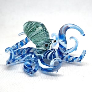 Hand Blown Glass Octopus Figurine: Blue Coastal Decor